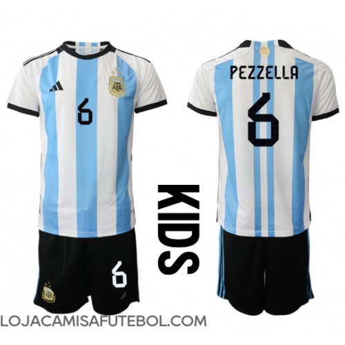 Camisa de Futebol Argentina German Pezzella #6 Equipamento Principal Infantil Mundo 2022 Manga Curta (+ Calças curtas)